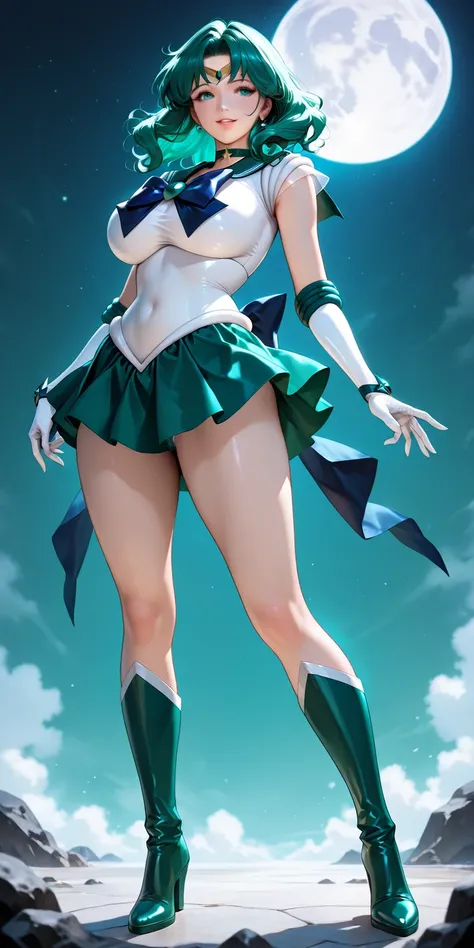 Masterpiece, newest, vibrant, very aesthetic, high contrast, mature woman, sailor neptune\(sailor neptune\), tall , big breast, sailor senshi uniform (sailor senshi uniform shirt, sailor senshi uniform gauntlets, sailor senshi uniform skirt, sailor senshi ...