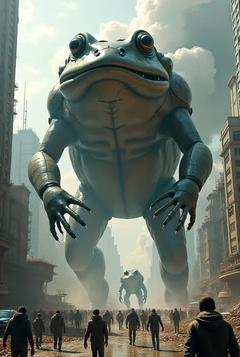 Big giant frogs with helmet destroy the city