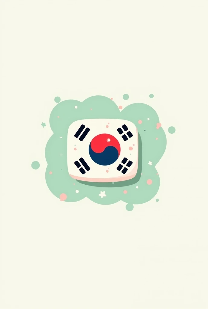 main picture for channel about Korean. green, white, soft pink a little. cute and simple, beautiful style. Korean flag on it and word "dream Korean". square shape. with cute elements.