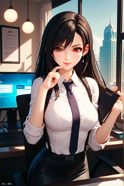 cinematic photo 1girl,tifa7re,upper_body,pencil skirt,office,business suit, , film, bokeh, professional, 4k, highly detailed