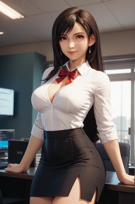 cinematic photo 1girl,tifa7re,upper_body,pencil skirt,office,business suit, , film, bokeh, professional, 4k, highly detailed