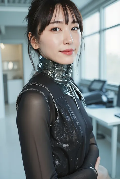 Highest quality live action 、 high image quality 、 masterpiece、 very well detailed、 Complete Anatomy 、 full body portrait 、 Pay attention to the lower body 、 fold your hands on your back、 standing with legs crossed 、 Tilt your head slightl...