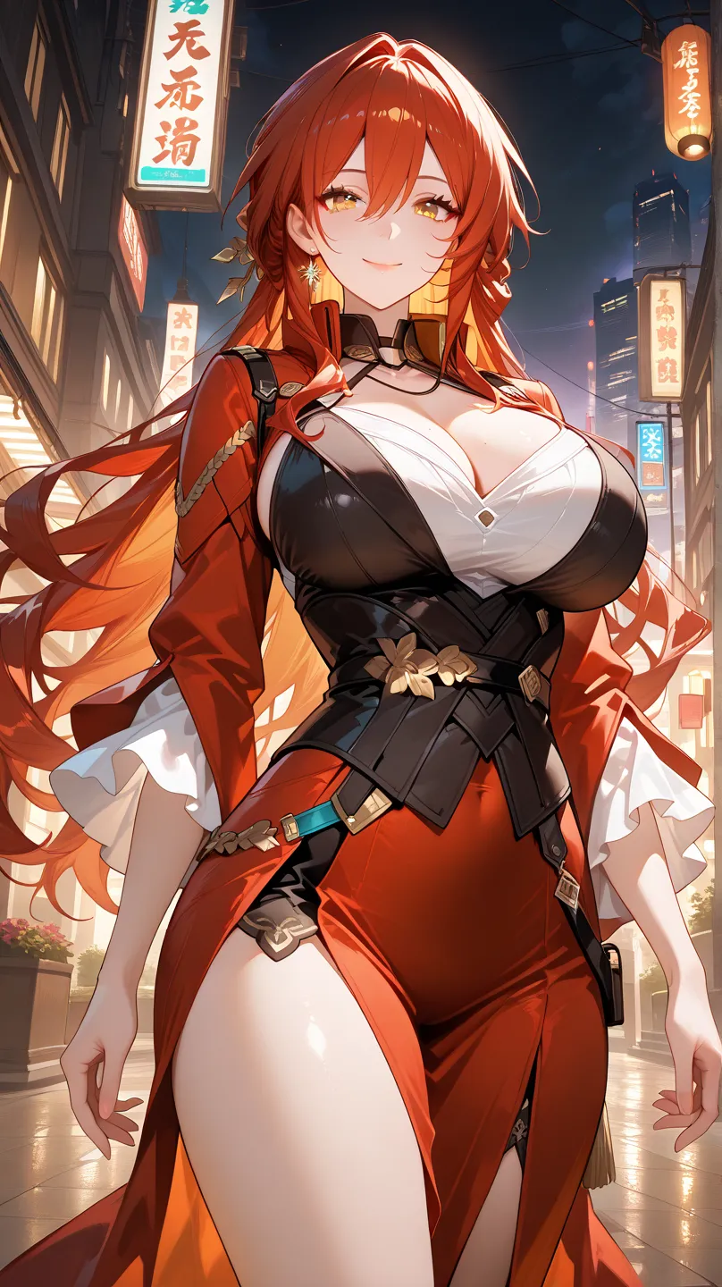 score_10,score_9,score_8_up,score_7_up, masterpiece, best quality, lighting, pale skin, detail eyes, ferpect eyes,
1girl,
solo,
Long hair,
breasts,
looking at viewer,
closed mouth,,
Yellow eyes,
singel sleeves
Big breasts,
(Standing:1.5),
,red hair,
Outdoo...