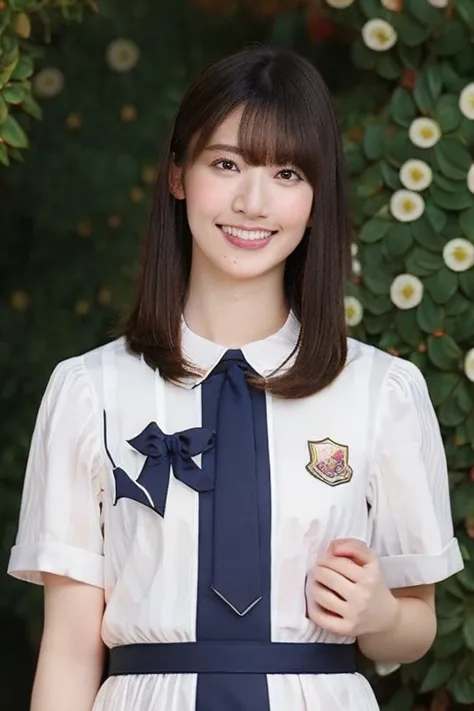  masterpiece,  top quality,  1 girl, Nogizaka_ costume , cowboy shot,  thighs,  beautiful girl, flower, 小さなflowerびらがたくさん, garden,  blue sky,  viewers,  constricted,  Official Art,  RAW Photo,  is unbelievably ridiculous,  face light in a tropical car,  Dyn...