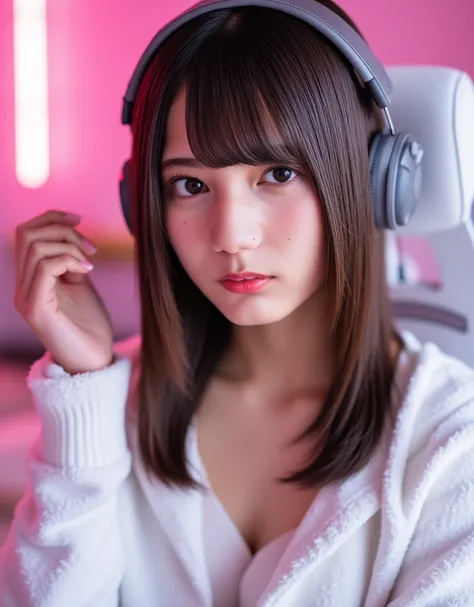 kosakana, One woman, Detailed skin, View your viewers, Brown eyes, long hair with bangs, (Medium Chest:1.0), (Central areola:0.8), (Realistic:1.1), (highest quality:1.0), (Ultra-high resolution:1.0), 8k, RAW Photos, (masterpiece:0.2), White fluffy hoodie, ...