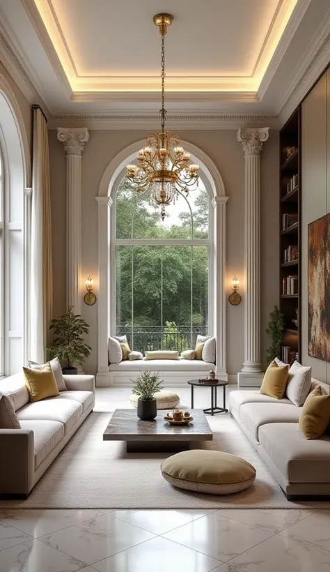 Neoclassical living room interior design combined with modern style