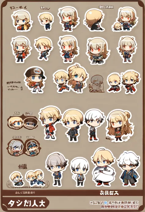 chibi, Miniature character, super Deformed, Stylized Small-Scale Character, Deformed but proportionate character, boys, multiple designs, simple design, human, character design, anime, whole body, illustration, rendering, Line drawings, Clear detail, (Mast...