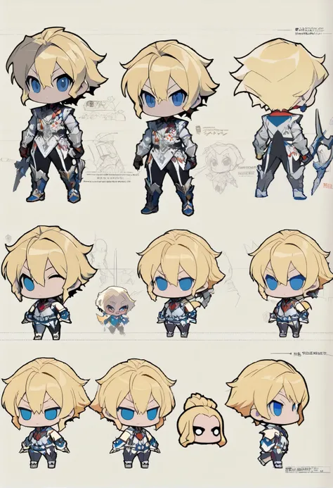 chibi, Miniature character, super Deformed, Stylized Small-Scale Character, Deformed but proportionate character, boys, multiple designs, simple design, human, character design, anime, whole body, illustration, rendering, Line drawings, Clear detail, (Mast...