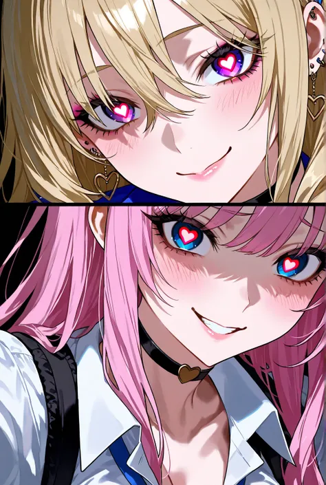 gyaru,Cool Beauty,2girls、yandere,heart eyes,face close_up,