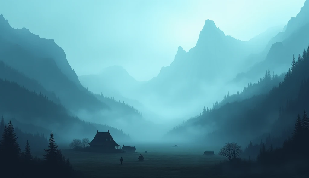 A remote village with fog