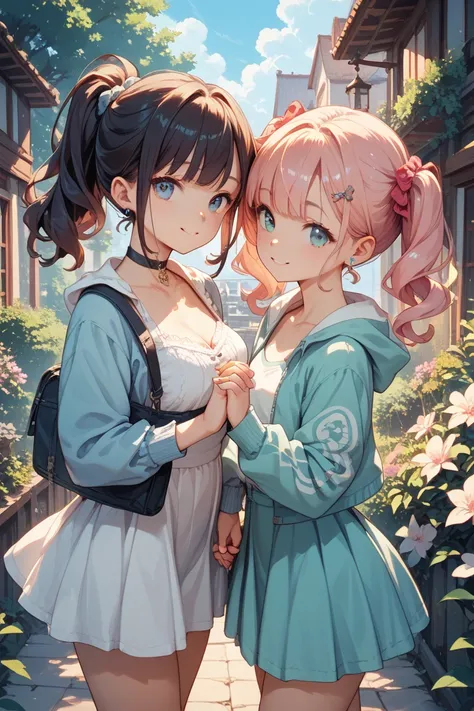 Two cute girls holding hands