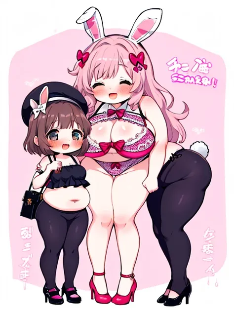  correct skeleton，Young girl， chibi, ssBBW,Bunny ears，lace bikini，Insanely， squishke ， full body shot， ice cream，Punishment，smile，Full of happiness， changing clothes，doublesex，bag，liberation，pleasure，Mom and her little obese daughter，娘にレクチャー💕ポーズ💕sex💕発情💕💕💕 ...