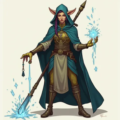 So the character Is a Tempest Cleric Kobold. She wears halfplate and a cloak And the weapon she uses Is a sword cane. She stands at 2'8 (idk if the height is important). And alongside The Cleric magic she has the ability to Put magic into cards.

 

but I ...