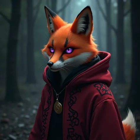 A fox with a scar wear akatsuki dress and sharp purple eyes