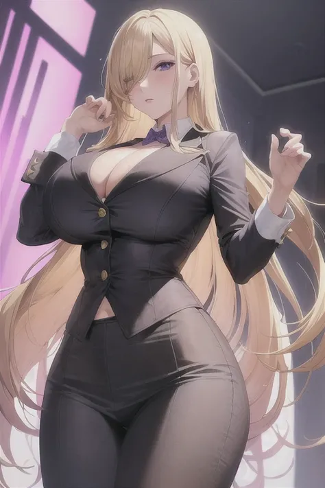 masterpiece), best quality, expressive eyes, perfect face,  (best quality), (masterpiece), view from below, mommy, standing, showing off, nice body, ,  big boobs, frey_motgd, gyaru, business suit, white blouse, innerboob, downblouse, showing boobs, , hot, ...