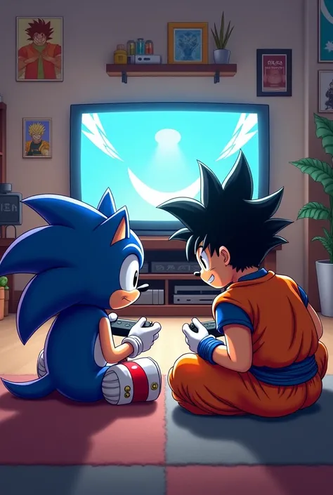 Sonic and Goku play video games