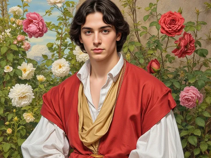 Draw a portrait of Romeo from Pierre Shakespeare Romeo and Juliet.    The tragedy of the main character is described as a beautiful, slender and elegant young man Romeo is represented as a young man from the noble family of Monteckey.  The rear background,...