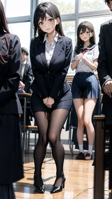 Female teacher pees at student graduation ceremony 、Urinary incontinence、Leaking a lot of pee、 at s park、  staring at viewers、 black suit 、 miniskirt、 pin heels、 perfect figure、 perfect beauty 、 Japanese elementary school teachers 、 Female teacher pees dur...