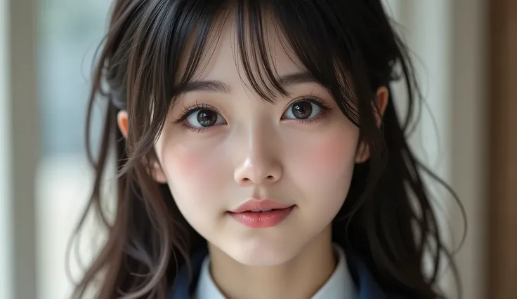 8k, ultra high resolution , top quality, masterpiece,rule of thirds,golden ratio, surreal, photos, one woman,( girl:1.3), cute, cute顔, Beautiful Eyes in Every Detail , 細かく Details, mature woman, princess,extream close up,smile, black hair,Messy hair,I...