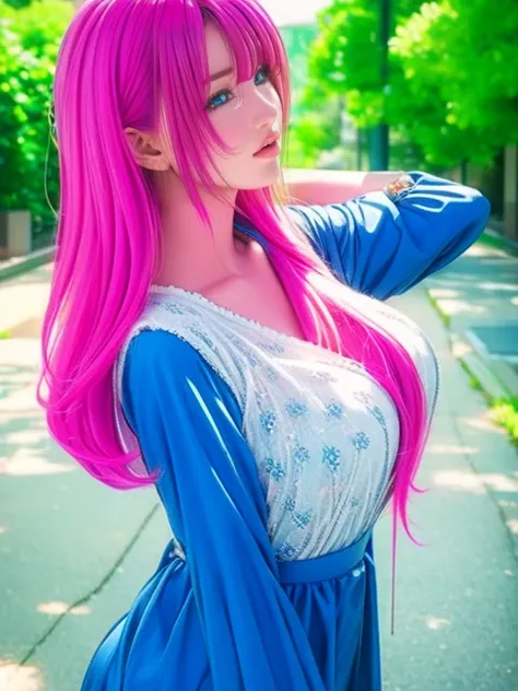 A girl in a blue uniform with a yellow ribbon is gesturing quietly,  pink haired girl 、The name Lucy, Rei Hiroe,  Anime Characters  ,  Anime Girl, Another Iwakura,  Takano Aya Style  , Katsuragi Misato, Manga characters, as an  Anime Characters  , rumiko, ...