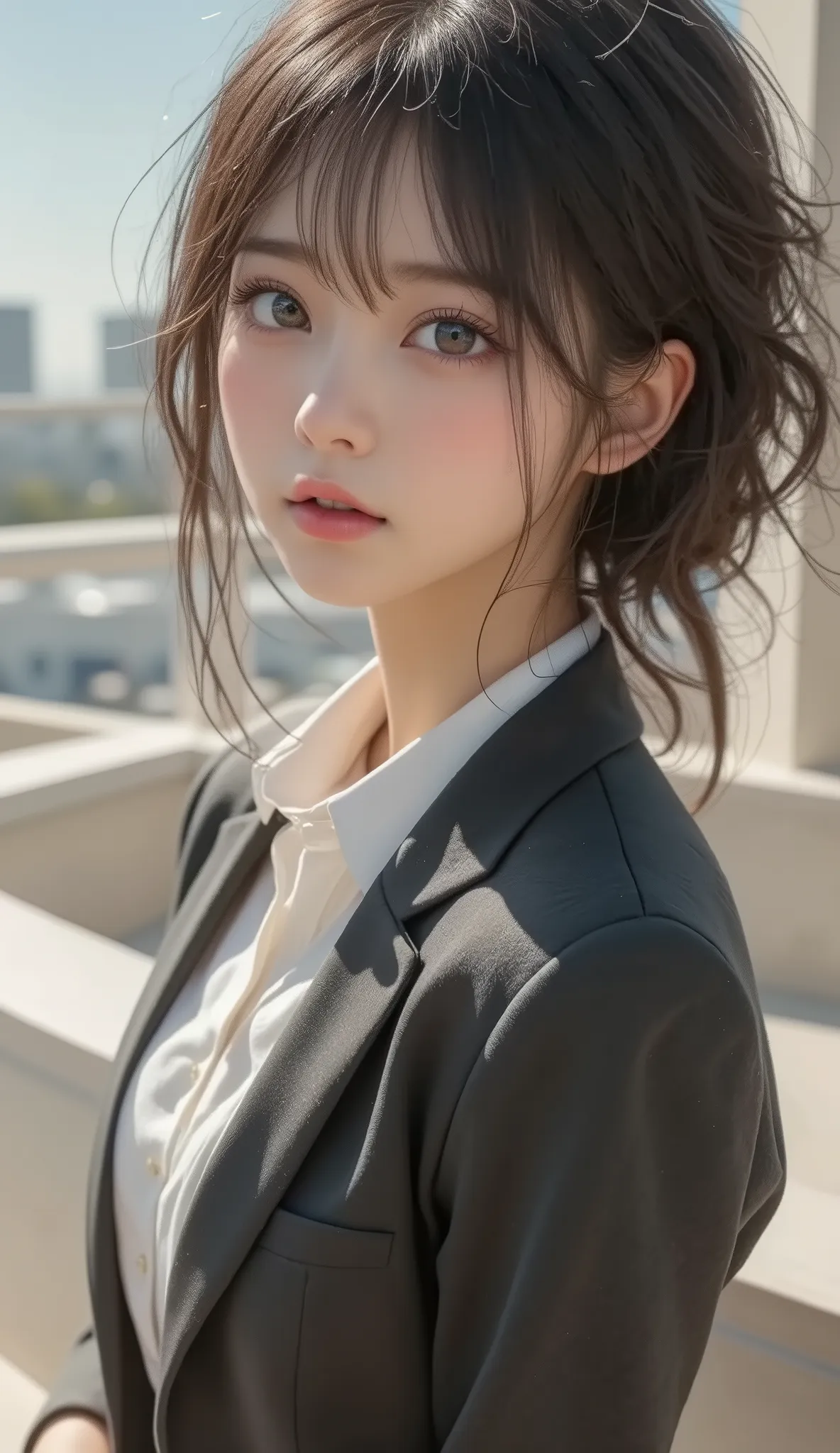 8k, ultra high resolution ,   top quality,  masterpiece,rule of thirds,golden ratio, surreal, photos,  one woman,(  girl:1.3), cute, cute顔, Beautiful Eyes in Every Detail , 細かく Details, mature woman, princess,full body,smile, black hair,Messy hair,ID photo...