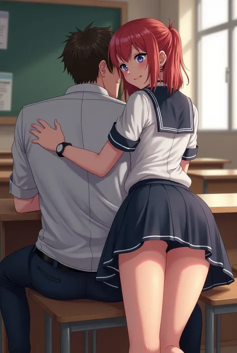 a school girl in class sitting next to her boyfriend while she is secretly looking back and flashing her pussy with her skirt and panties pulled down to you