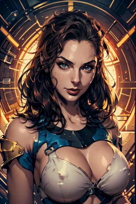  ((best quality)), ((masterpiece)), (detailed), perfect face of cyberpunk stunningly beautiful women, beautiful face, beautiful eyes, magic the gathering card art, wearing golden armor, in the style of clint cearley,  sentinel, falvie, one angel, holy crus...