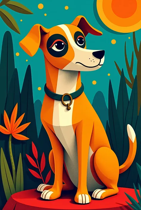 cute bauhaus dog in the style of Gaugin