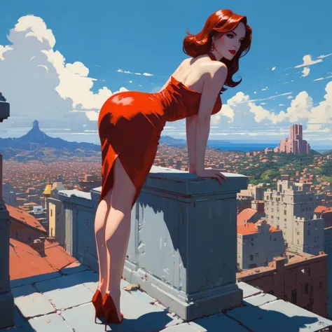 jessica rabbit, brighter sky , detailed shadows, nostalgia, professional majestic oil painting by Ed Blinkey, Atey Ghailan, Studio Ghibli, by Jeremy Mann, Greg Manchess, Antonio Moro, trending on ArtStation, trending on CGSociety, Intricate, High Detail, S...