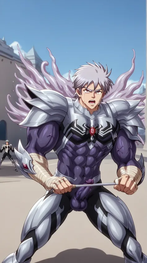 Toei animation style,((( Huge Muscles))),Confront the enemy, High Precisionな顔,Hyunckel, handsome, handsome,((Huge penis,Anal Sex 1.7)), crying face, Silver Hair,,8k, High Precision, Supreme Masterpiece, detailed depiction of up to the front door,Spiked Hai...