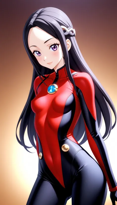 Violet Parr (increíbles), black hair, long hair, purple eyes, cute face, innocent expression, blush, small breasts, slim waist, slim body, large buttocks, bodysuit, Disney, hero