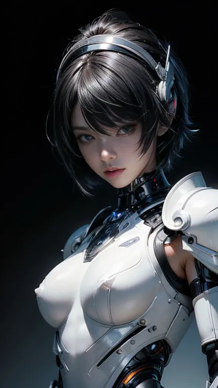 nsfw((( masterpiece))), ((( top quality))), (( ultra high resolution)), (  very detailed pictures  ), (( very delicate and beautiful)),( cute delicate face ), ((High Performance Cyborg Girl  )),(white and black armor:1.5) , ( girl), (( cool beauty and boyi...