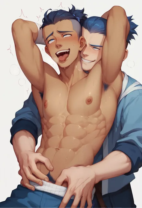 Sokka, someone gropping his body, gropping, ahegao, abs, slim body, gay, thin, armpit,waist, anime style. 