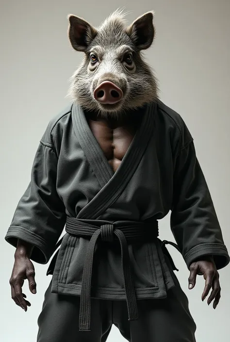  high quality nipple, 8k Ultra HD, Make a bombed wild boar with a jiu-jitsu kimono and a black belt 