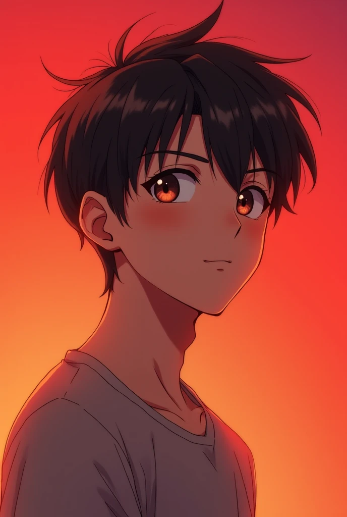 A young anime man with a high qualitu image in a red orange colour