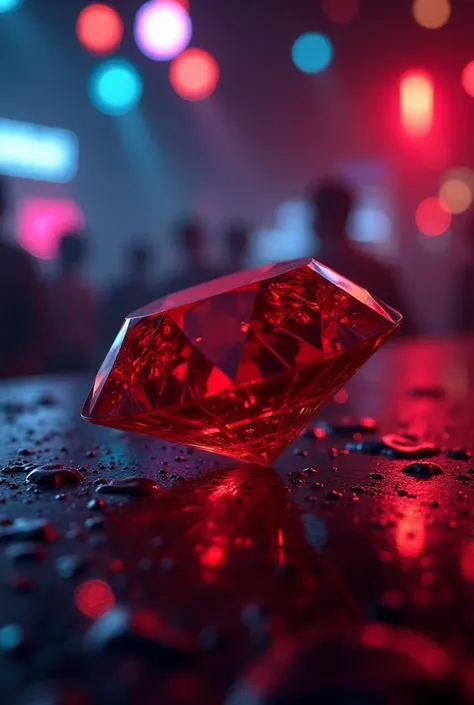 Image of a red diamond with night party lights in a nightclub