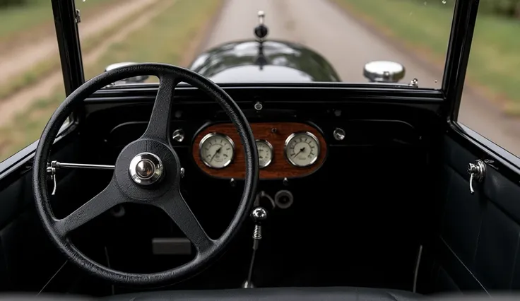 Inside dashboard view For Ford Model T 1908 in black   
