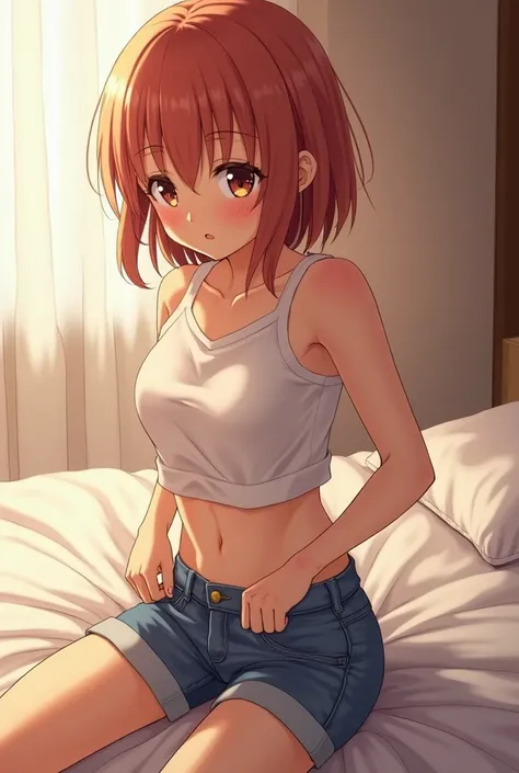 A young girl taking off her jeans undressing bedroom Ichigo Mashimaro style