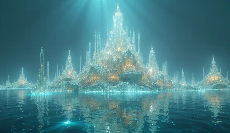 
A city that seems completely out of this world ,  surrounded by light ,  with its structures made of unknown materials that shine like jewels. And around it a sea of glass.