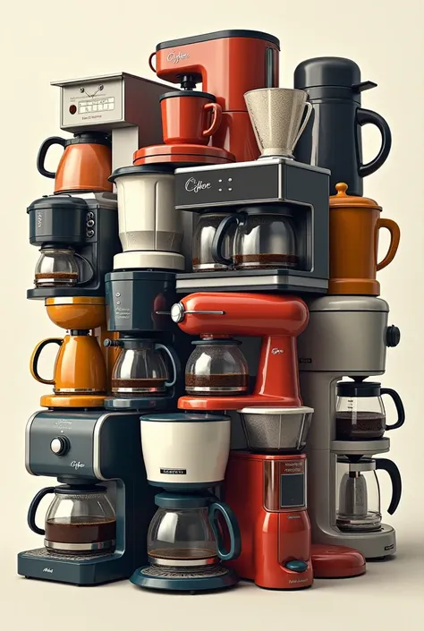 Coffee maker collage with lots of images 