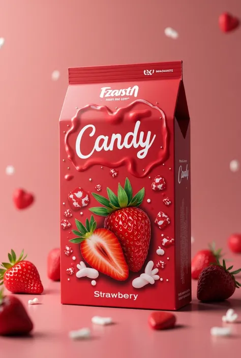 a close up of a box of candy with a strawberry flavor, a 3D render inspired by Zeen Chin, trending on zbrush central, graffiti, packaging design, 3 d product render, eytan zana, packshot, rendered in corona, product render, chocolate candy bar packaging, c...