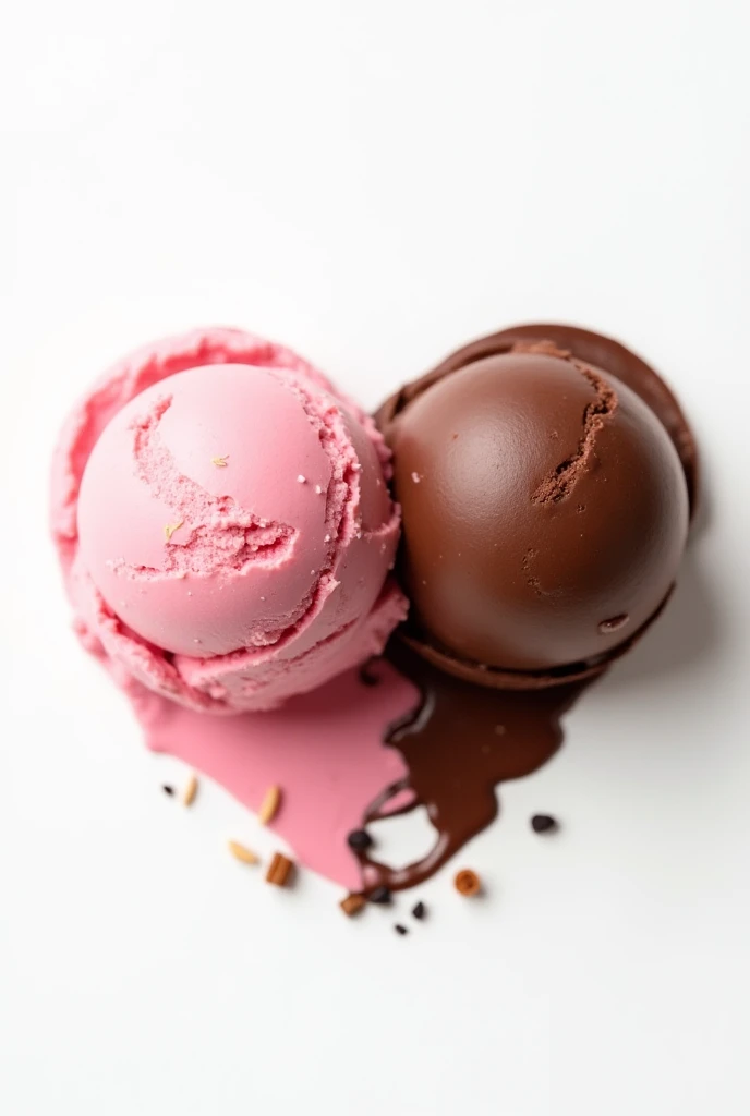 Image of two ice cream balls forming a heart on a white background
