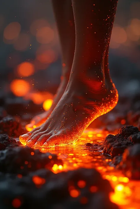  Let's create a lava texture like 、 face the camera barefoot and show lava dripping onto the sole of the foot, movie「 Transformers 」 Rise of the Beast by generating Billie Eilish in a river of magma  .