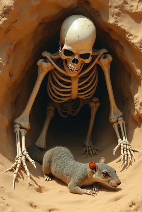 Skeleton coming out from under the sand of Morocco a squirrel I don't want it lying down I want like a dead one to get out of the ground