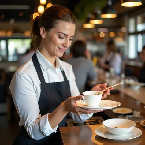 Person using disposable product showing their usefulness in a restaurant 