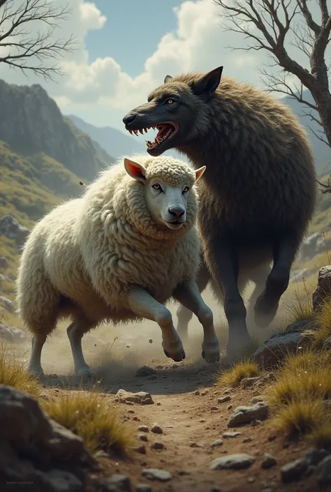 Sheep and wolf fight 