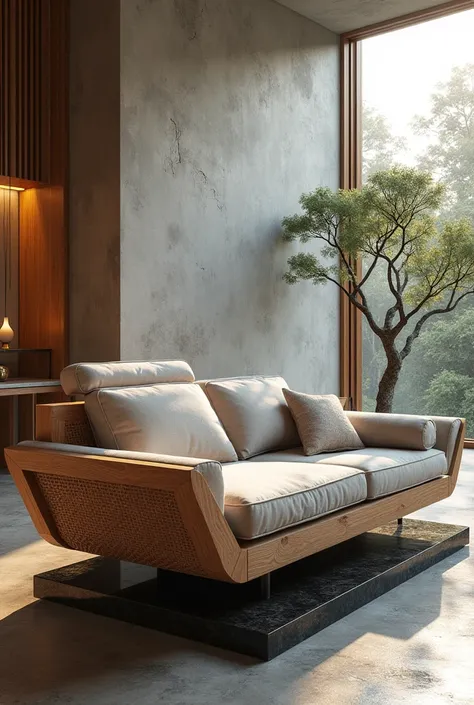 
*"A groundbreaking, ultra-modern Japanese-Boho Wabi-Sabi inspired sofa, designed as an architectural masterpiece that seamlessly blends organic materials with futuristic precision. The sofa features a modular, kinetic structure, composed of floating inter...