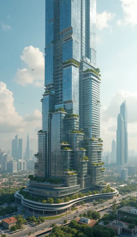  A completely vertical city in Dubai ,  built on a colossal structure that rises more than a kilometer above the earth .  From the base to the top ,  the city is divided into levels with residential neighborhoods , green parks ,  shopping centers and skysc...