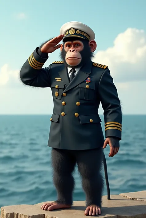  Soldier monkey in the navy. Soldier salutes . 