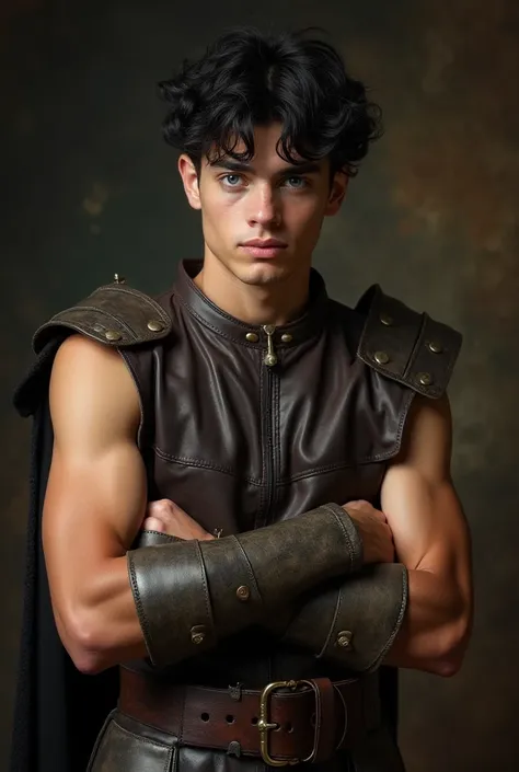  a nineteen year old boy, so very handsome and beautiful with his piercing blue eyes and black hair a bit curled at its ends and slightly falling onto his forehead, he is very masculine, his biceps are very big and his hands are very veiny, he’s very tall,...